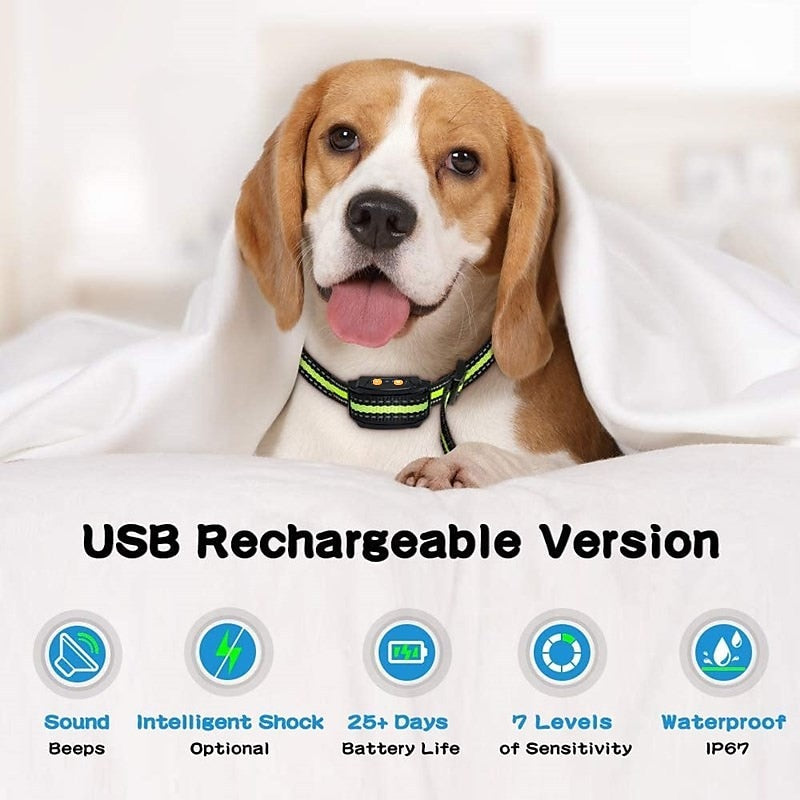 Collier anti aboiement pour chien Stop aboiement Collier anti aboiement rechargeable Collier anti aboiement Beep Shock Dog Training Device avec 7 niveaux de sensibilité réglables