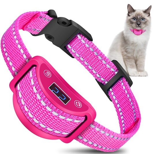 Barre d'arrêt pour chat rose pour empêcher les chats de miauler 5 niveaux d'entraînement progressif - sûr et réfléchissant